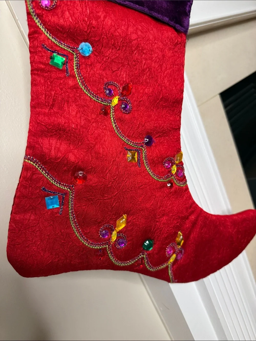 Pier 1 One Imports Christmas Stocking Multicolored Sequined Beaded